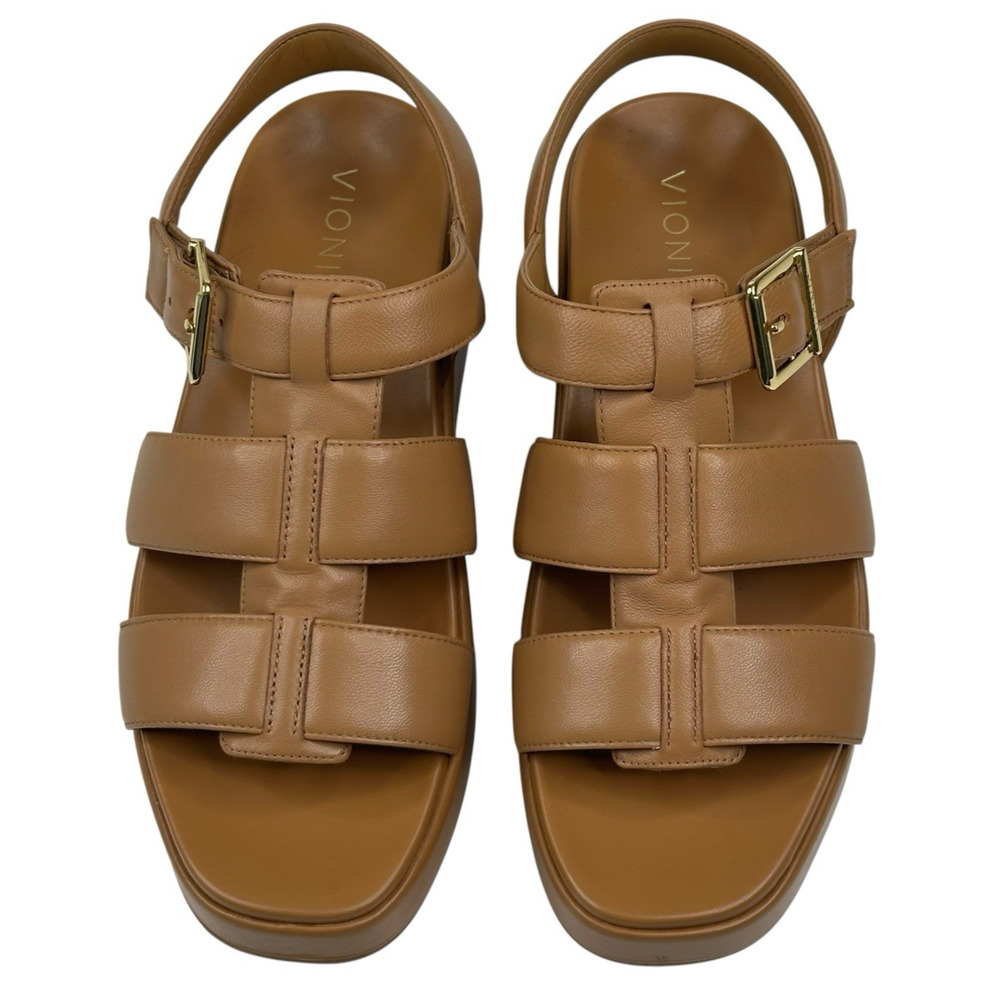 Vionic Delano Platform Wedge Fisherman Sandals Camel Leather Womens Size 7 New - Picture 2 of 9